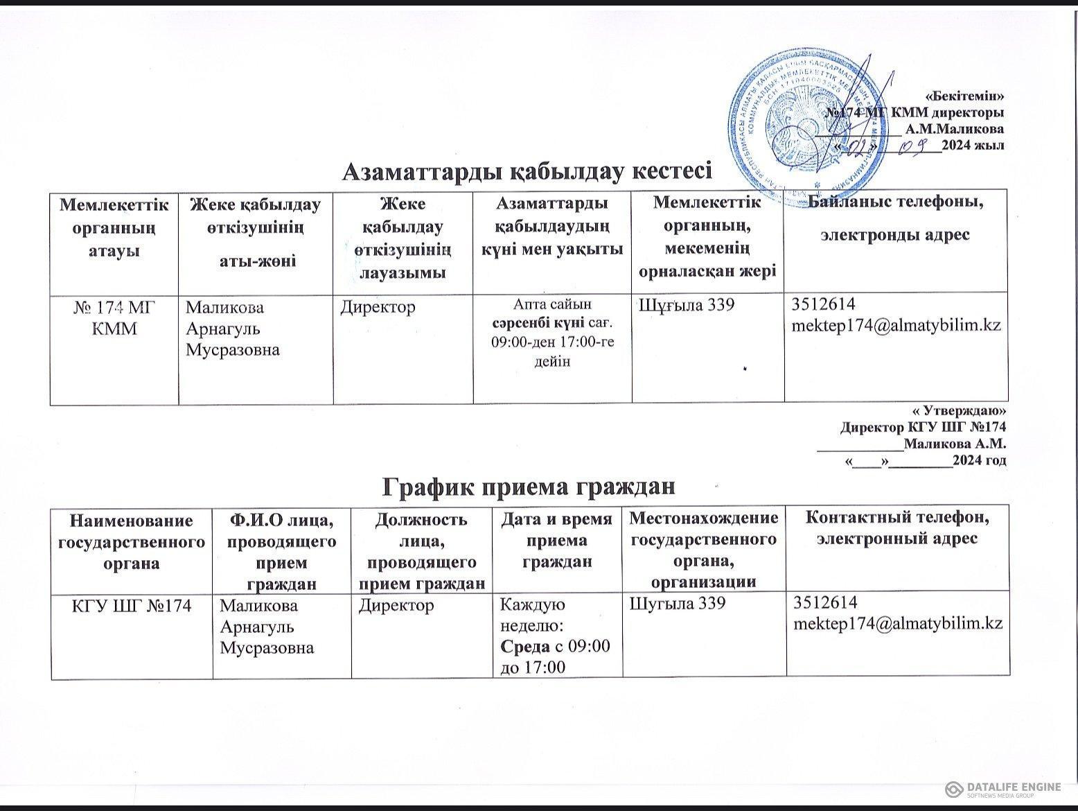 АЗАМАТТАРДЫ ҚАБЫЛДАУ КЕСТЕСІ